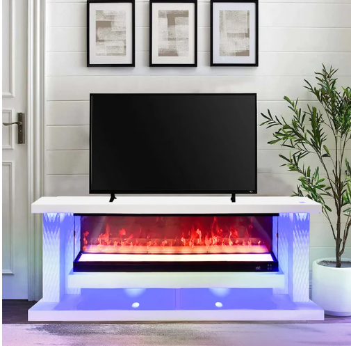 A87 TV STAND W/FIREPLACE 71" (WHITE)