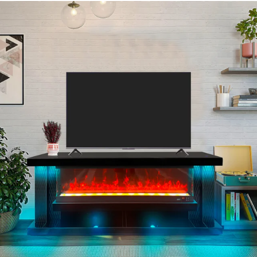 A88 TV STAND W/FIREPLACE 71"L (BLACK)