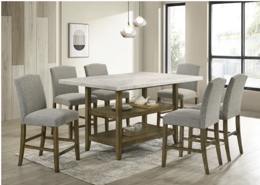 Lola20 - (GENUINE MARBLE) Table & 6-Chairs
