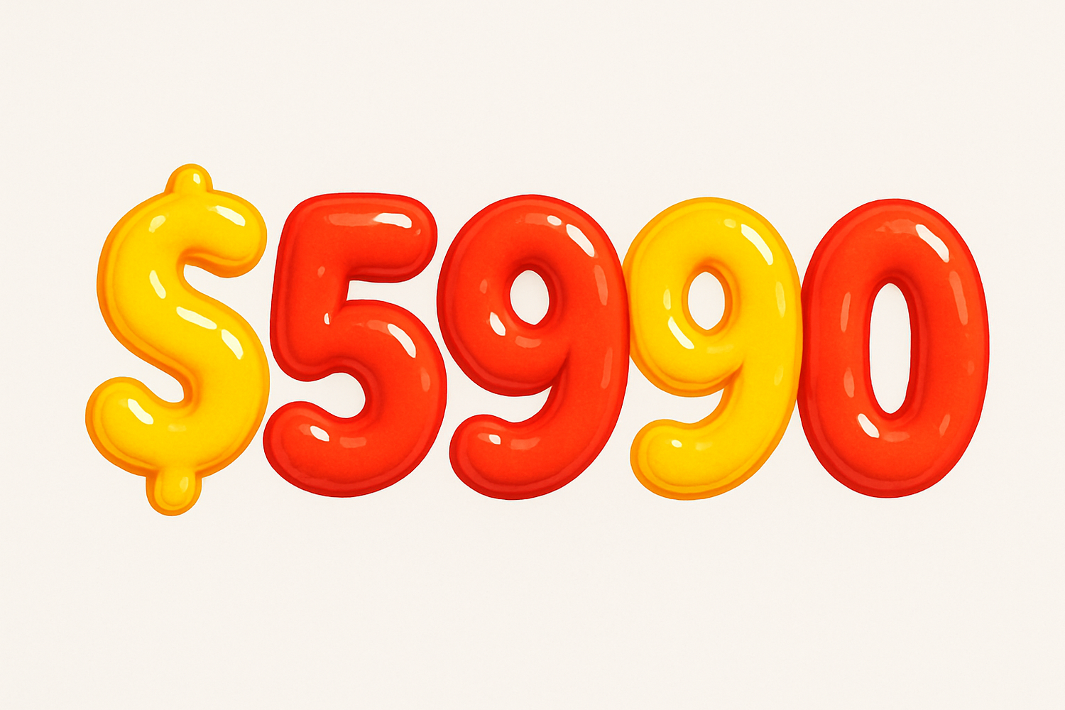 fun bubbly numbers in red and yellow that read $5990